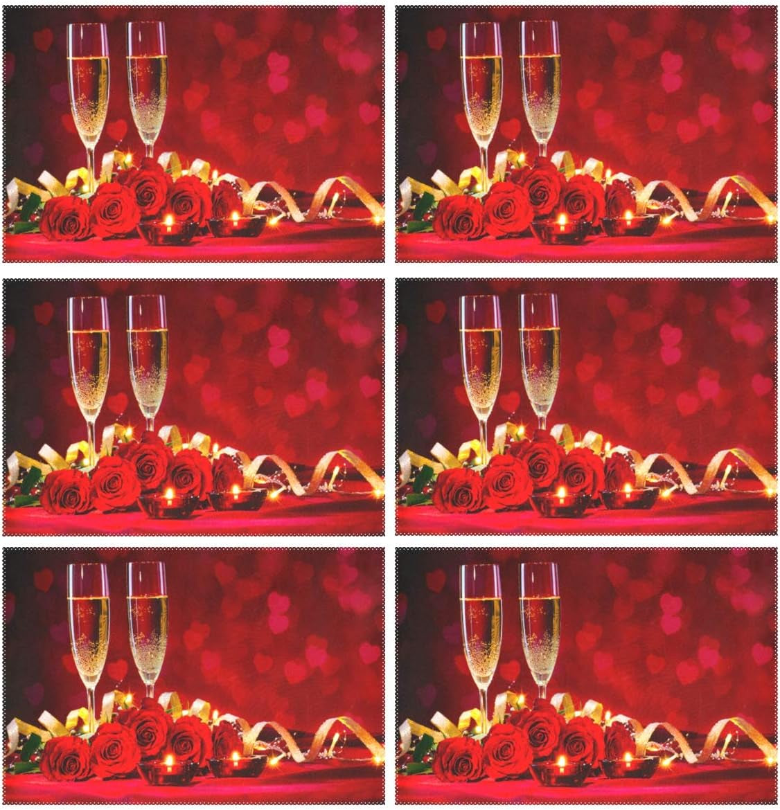 Valentines Day Rose Wine Placemat Table Mat Desktop Decoration Placemats Set of 4 Non Slip Stain Heat Resistant for Dining Home Kitchen Indoor 12X18 In
