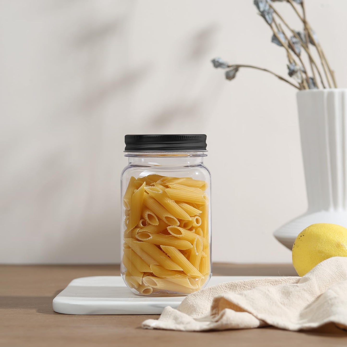 16 Ounce Clear Plastic Jars with Black Lids - Refillable round Clear Containers Clear Jars Storage Containers for Kitchen & Household Storage - BPA Free (10 Pack)