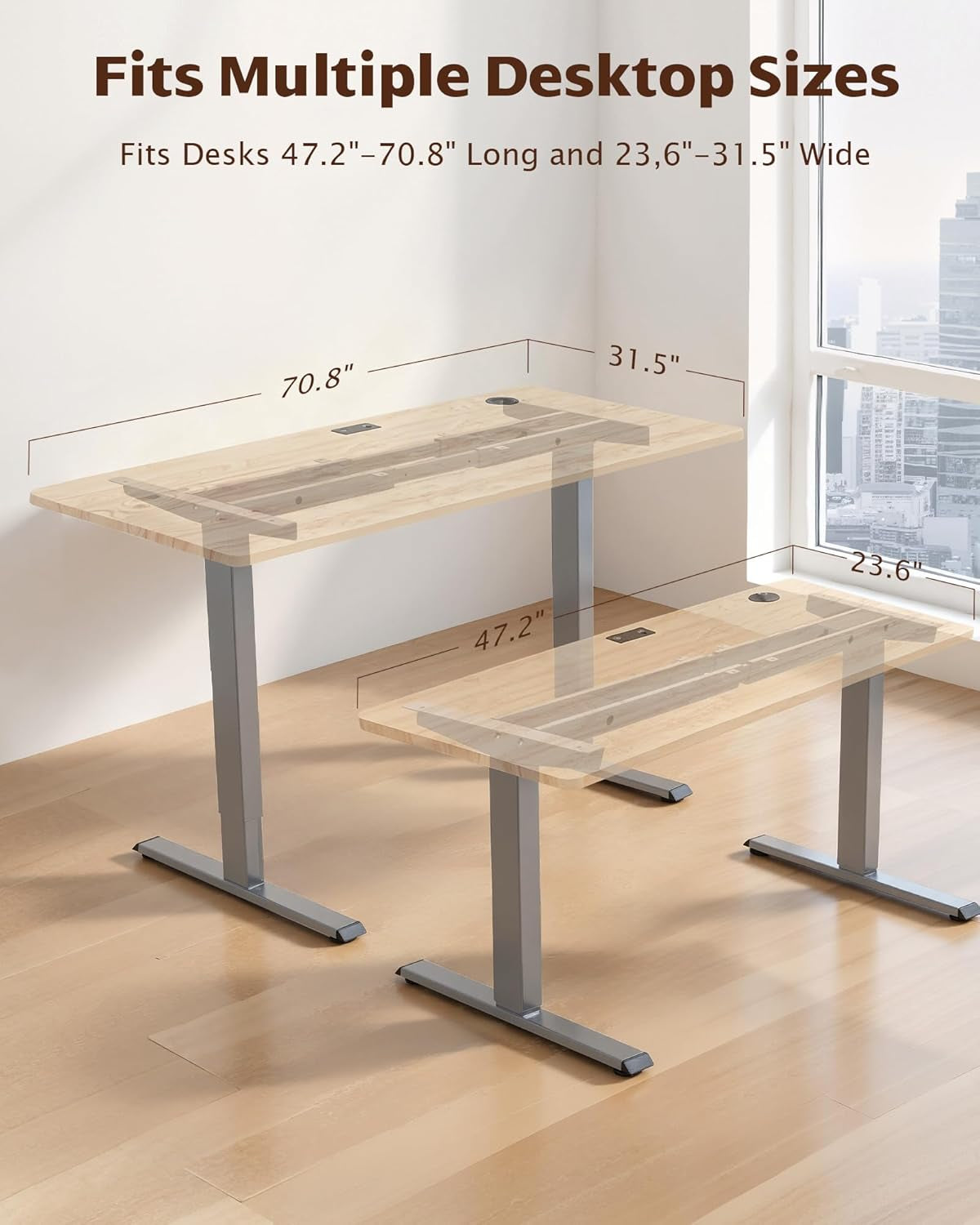 Dual Motor Electric Adjustable Standing Computer Desk for Home and Office (Grey)