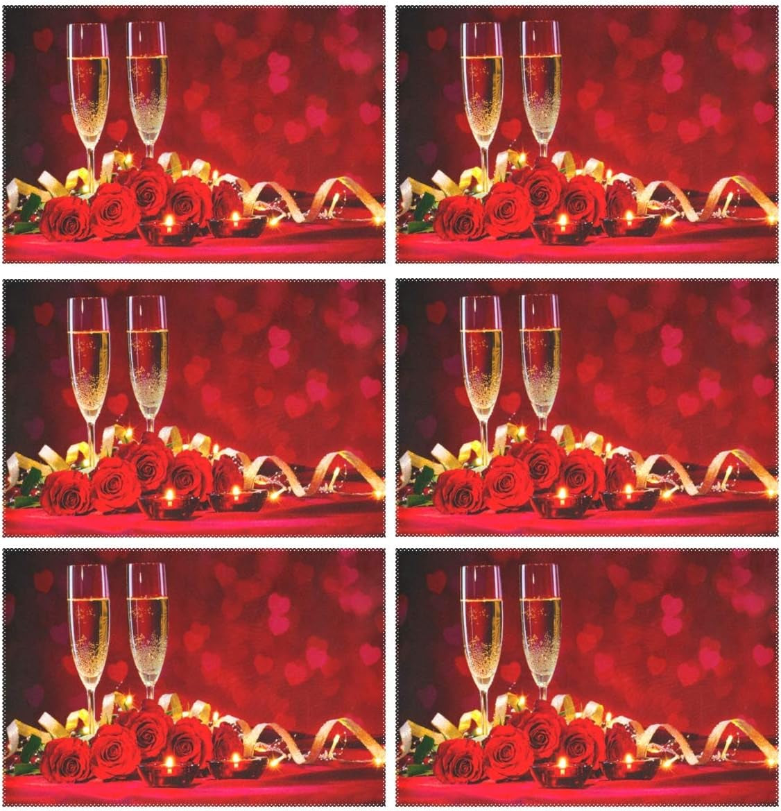 Valentines Day Rose Wine Placemat Table Mat Desktop Decoration Placemats Set of 4 Non Slip Stain Heat Resistant for Dining Home Kitchen Indoor 12X18 In