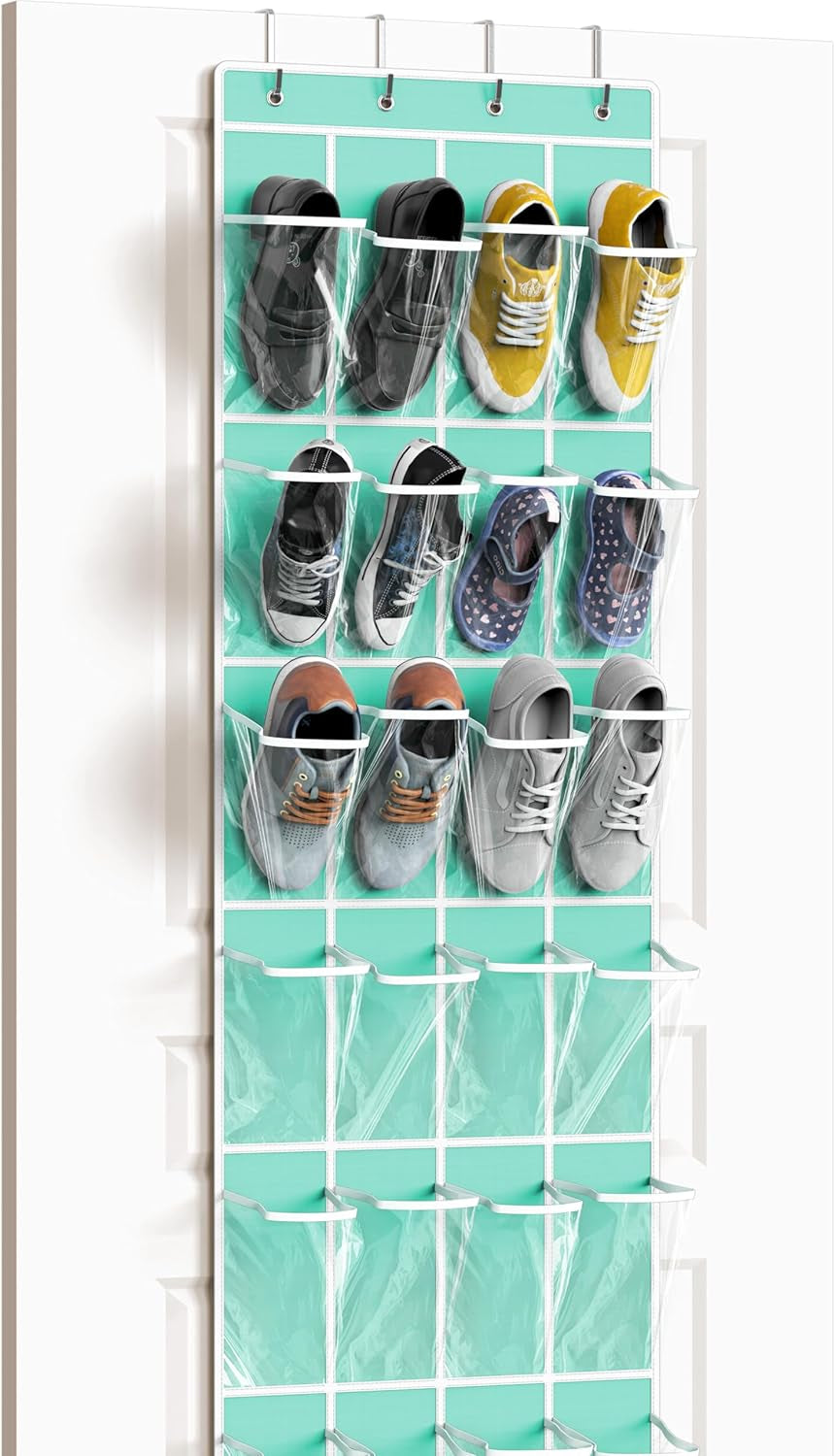 24 Pockets - Simplehouseware Crystal Clear over the Door Hanging Shoe Organizer, Turquoise (64'' X 19'')