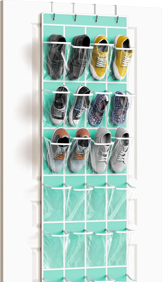 24 Pockets - Simplehouseware Crystal Clear over the Door Hanging Shoe Organizer, Turquoise (64'' X 19'')