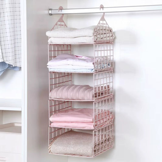 Foldable Hanging Closet Organisers Pajamas Coats Sweaters Sturdy Durable Towels Layered Storage Basket , 2/3/4/5 Tier