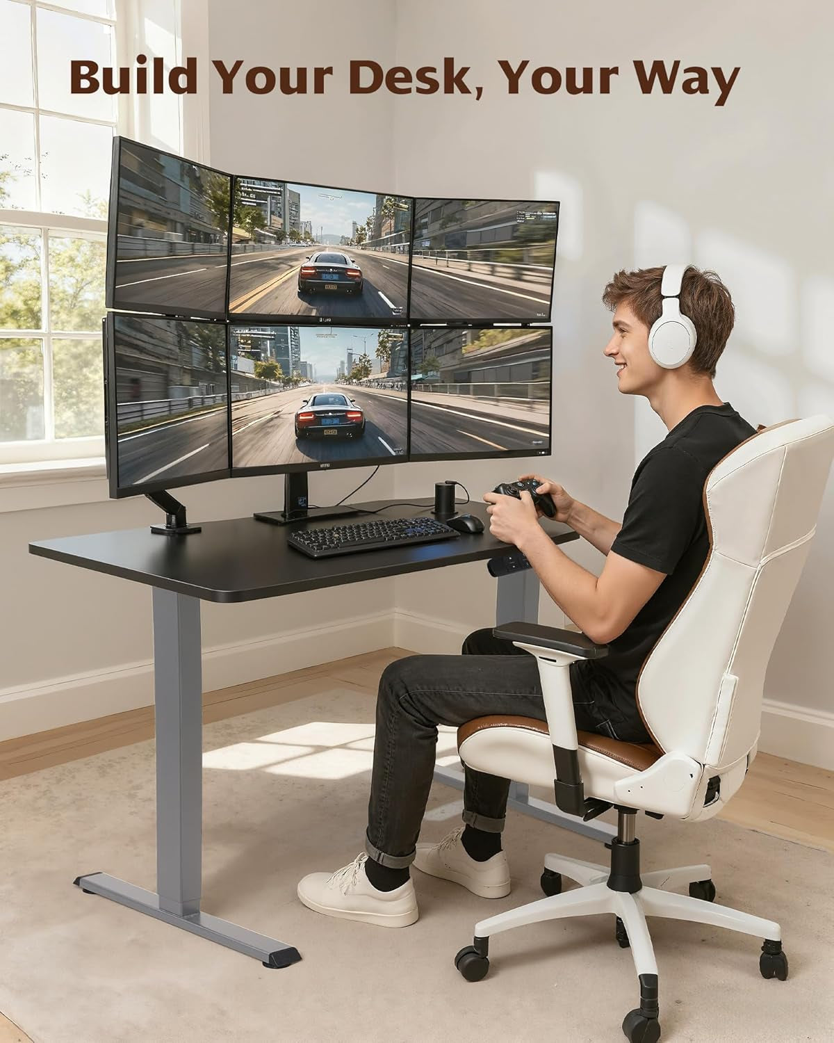 Dual Motor Electric Adjustable Standing Computer Desk for Home and Office (Grey)