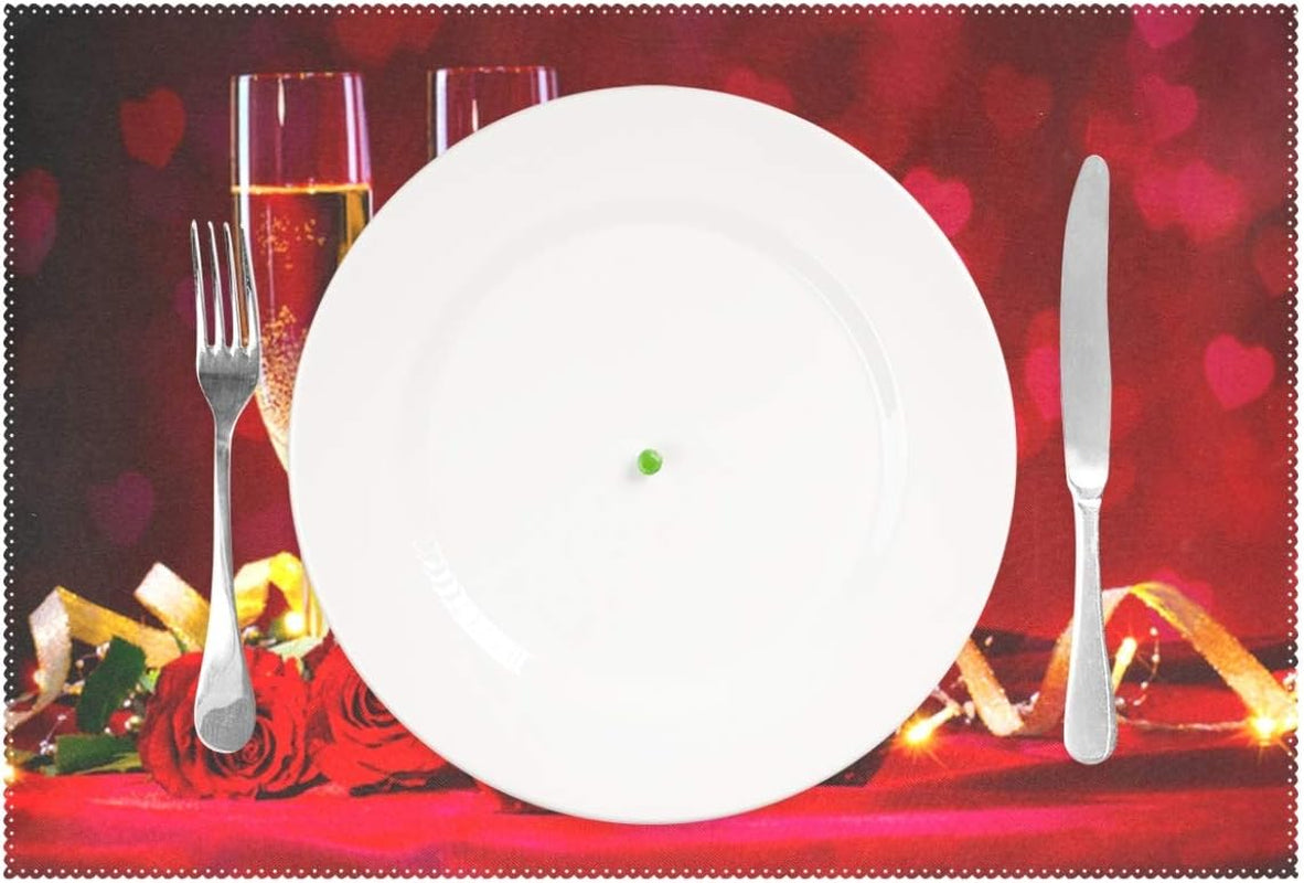 Valentines Day Rose Wine Placemat Table Mat Desktop Decoration Placemats Set of 4 Non Slip Stain Heat Resistant for Dining Home Kitchen Indoor 12X18 In