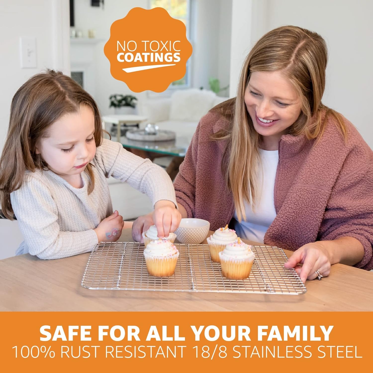 18/8 Stainless Steel Cooling Rack, Heavy Duty Baking Rack for Oven Cooking, Fits Jelly Roll Pan, Wire Rack for Cooking, Bacon, Cookie Cooling Rack, 10" X 14.7"