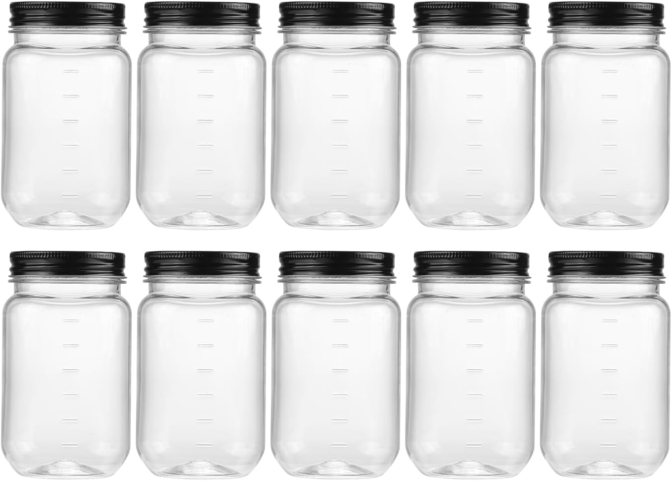 16 Ounce Clear Plastic Jars with Black Lids - Refillable round Clear Containers Clear Jars Storage Containers for Kitchen & Household Storage - BPA Free (10 Pack)