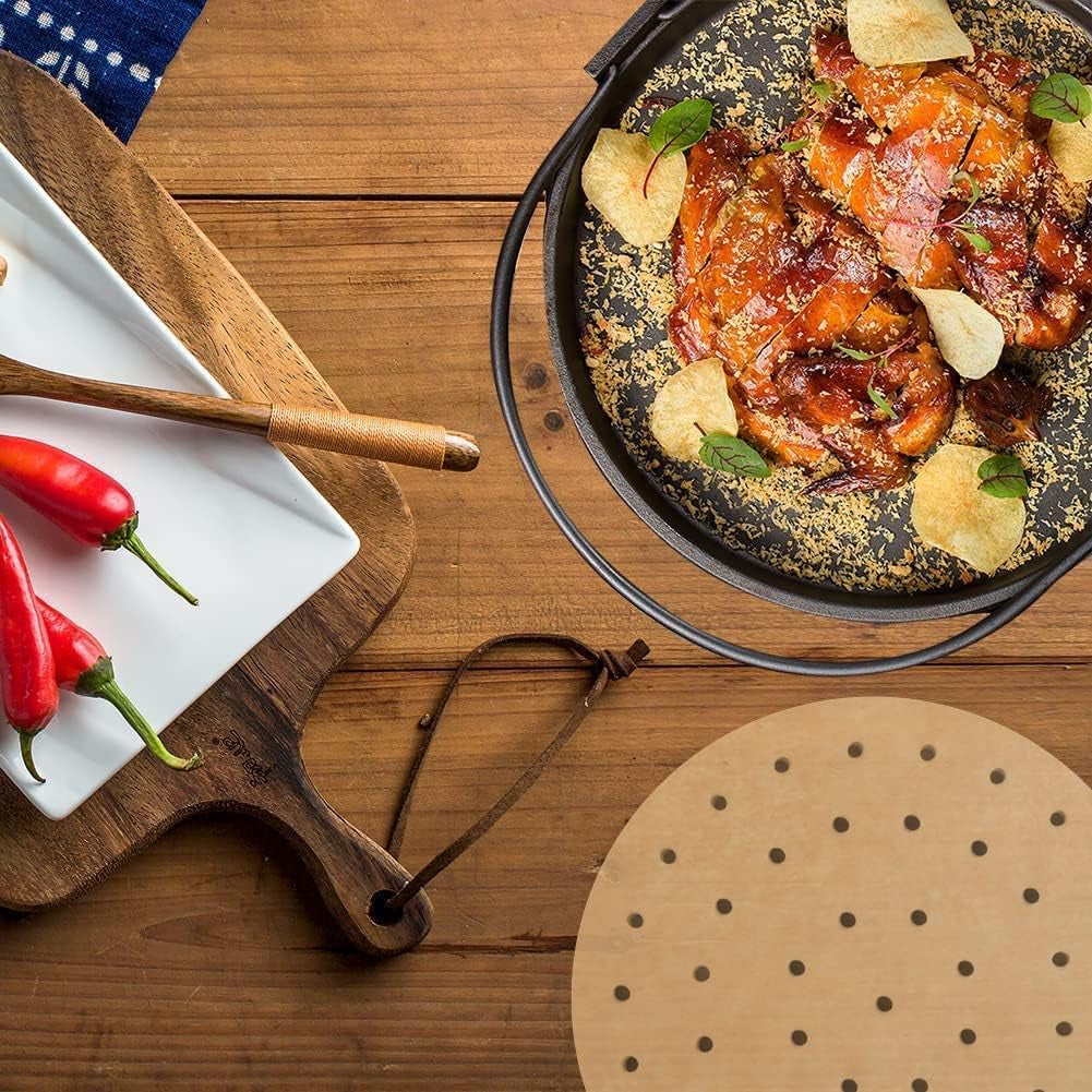 Air Fryer Parchment Paper Liners, 100 Pcs Air Fryer Disposable Paper Liner for 2-3QT Air Fryer, 7 Inch Safe Air Fryer Paper, Non-Stick Steamer Liner for Microwave, Oven, Bamboos Steaming Basket