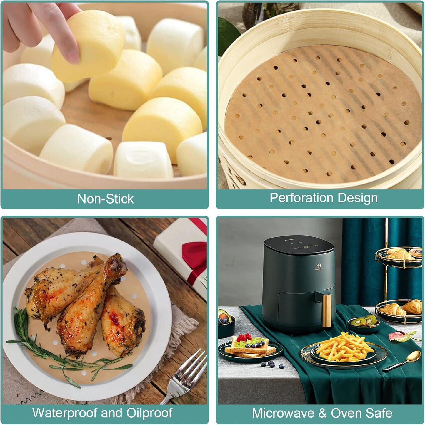 Air Fryer Parchment Paper Liners, 100 Pcs Air Fryer Disposable Paper Liner for 2-3QT Air Fryer, 7 Inch Safe Air Fryer Paper, Non-Stick Steamer Liner for Microwave, Oven, Bamboos Steaming Basket