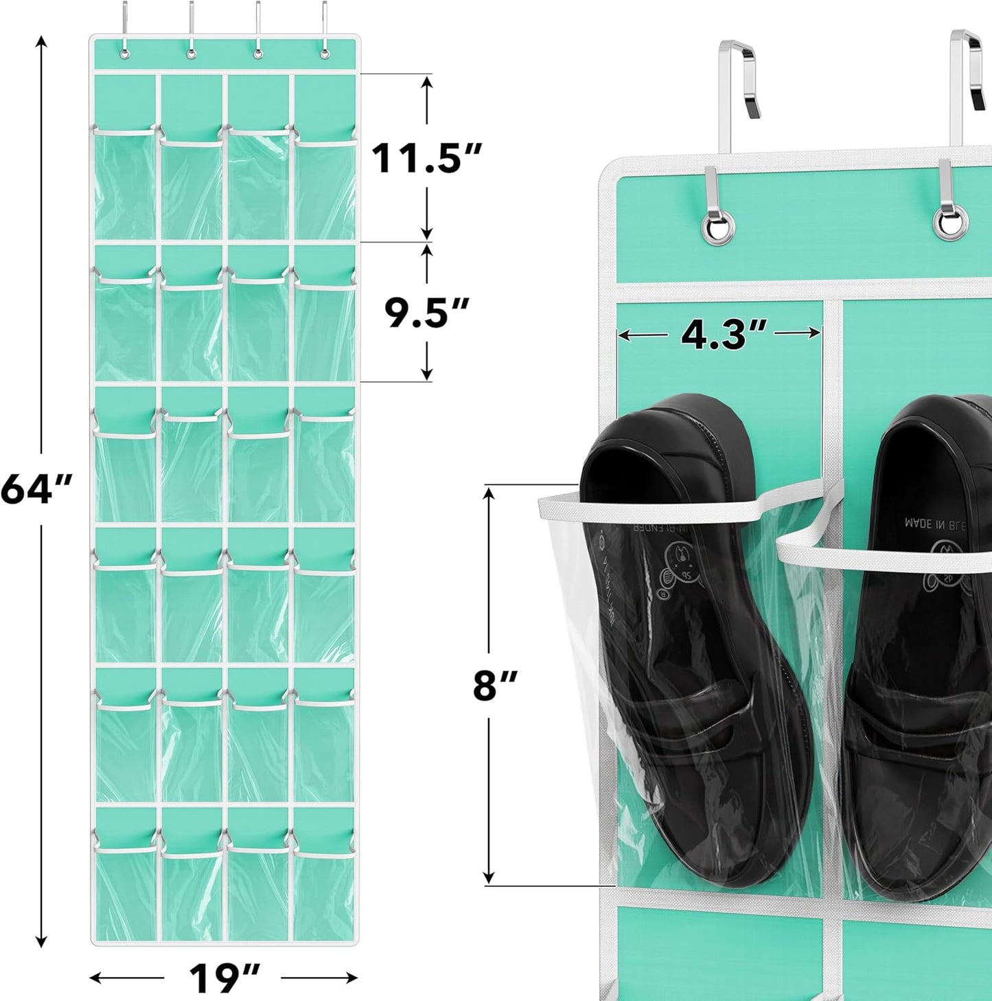 24 Pockets - Simplehouseware Crystal Clear over the Door Hanging Shoe Organizer, Turquoise (64'' X 19'')