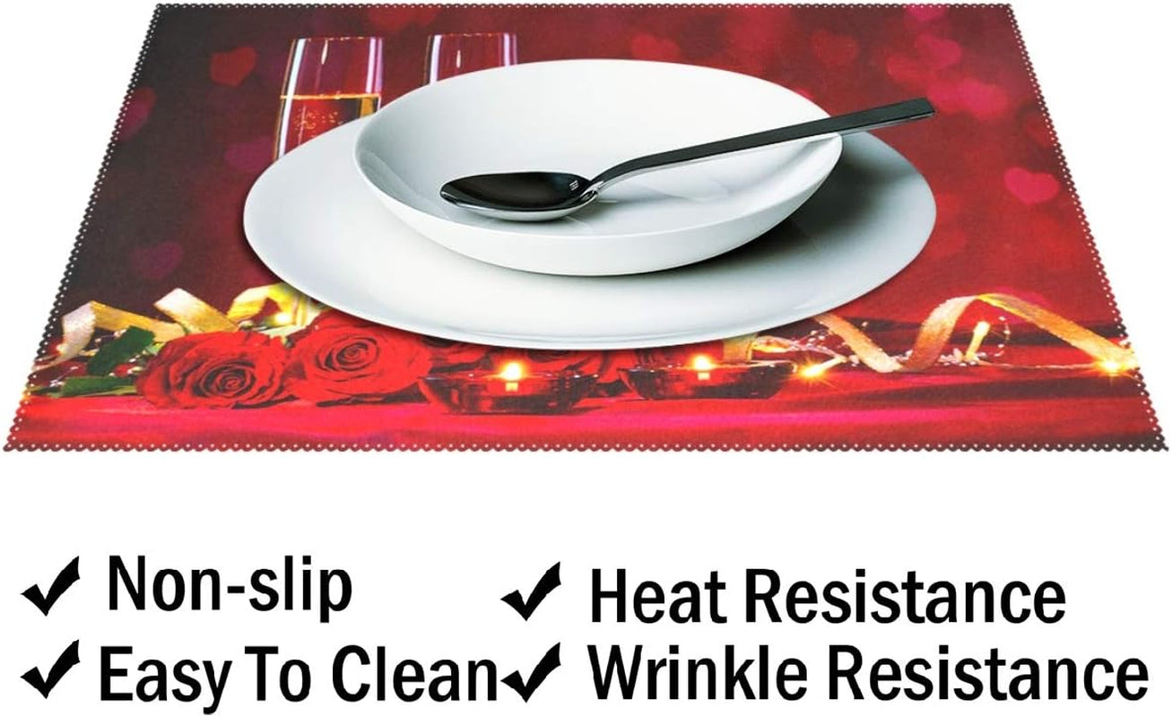 Valentines Day Rose Wine Placemat Table Mat Desktop Decoration Placemats Set of 4 Non Slip Stain Heat Resistant for Dining Home Kitchen Indoor 12X18 In