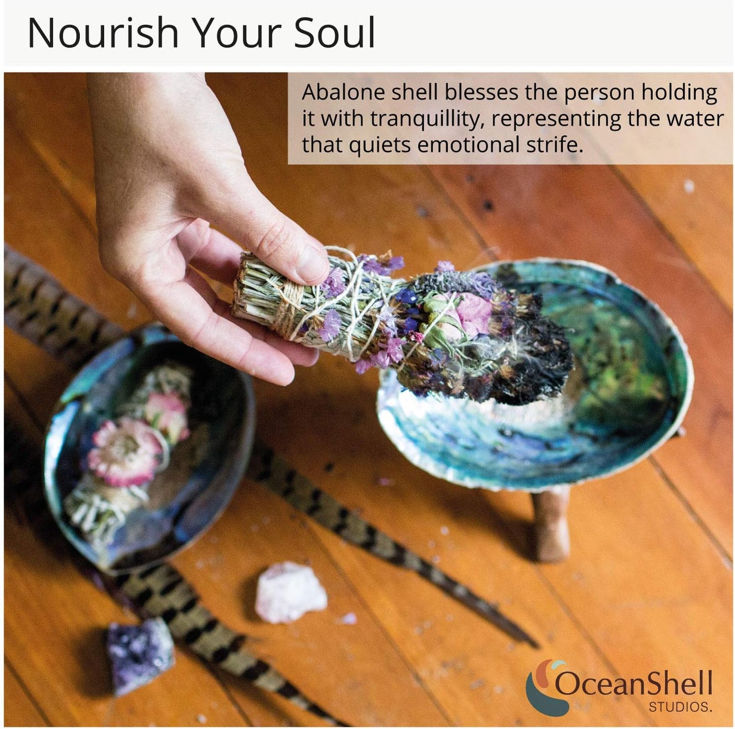 Ocean Shell Studios 5- 6 Inches Premium Natural Abalone (Pāua) Shell for Smudging, Cleansing Home, Meditation, Shell Crafts,Incense Holder, Home Décor, 100% Natural, Sustainable.