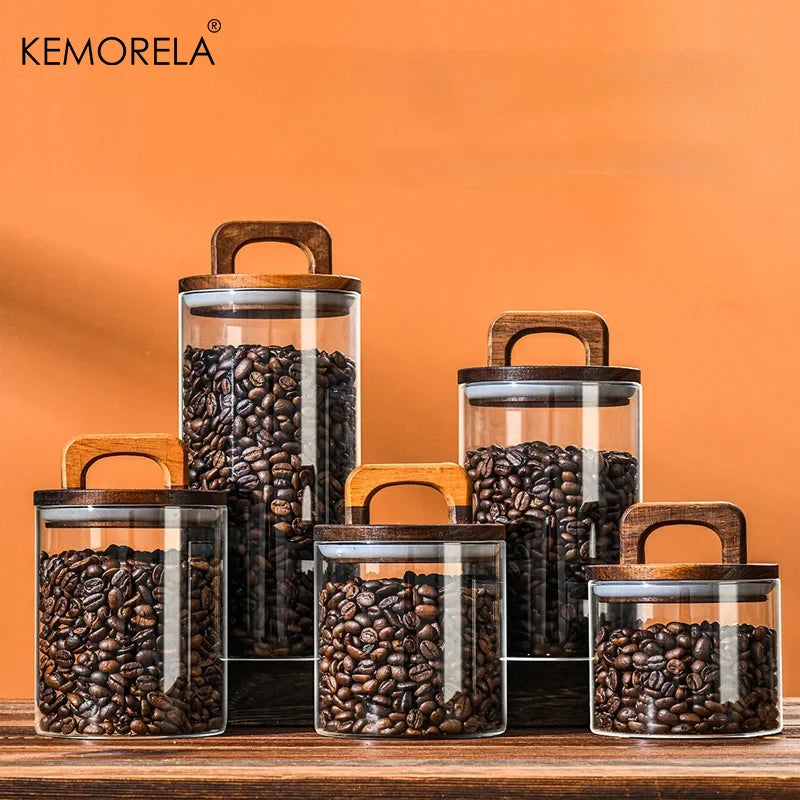 SealNest™ Glass Storage Jar with Wooden Lid – Airtight Kitchen Canister for Coffee, Tea, Spices & More